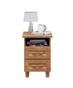 Mesa De Luz 2 Cajones 1 Estante Con Patas 100% Madera