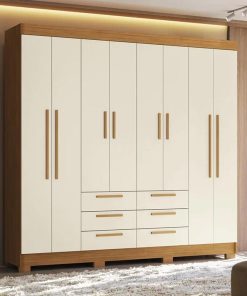 Ropero 8 Puertas 6 Cajones PARANAVAI Con Patas Con Estantes Dormitorio Beige